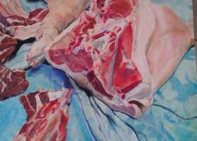 D&eacute;couper le cochon n&deg;2, 30 x 40 cm, 2018 (collection priv&eacute;e)